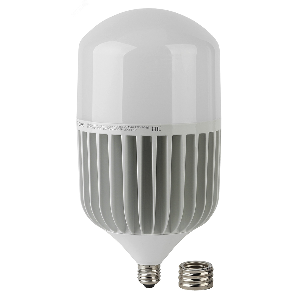 Лампа светодиодная ЭРА POWER 160 мм мощность - 100 Вт, цоколь - E40/E27, световой поток - 8000 лм, цветовая температура - 4000 К, нейтральный белый, форма  - цилиндрическая