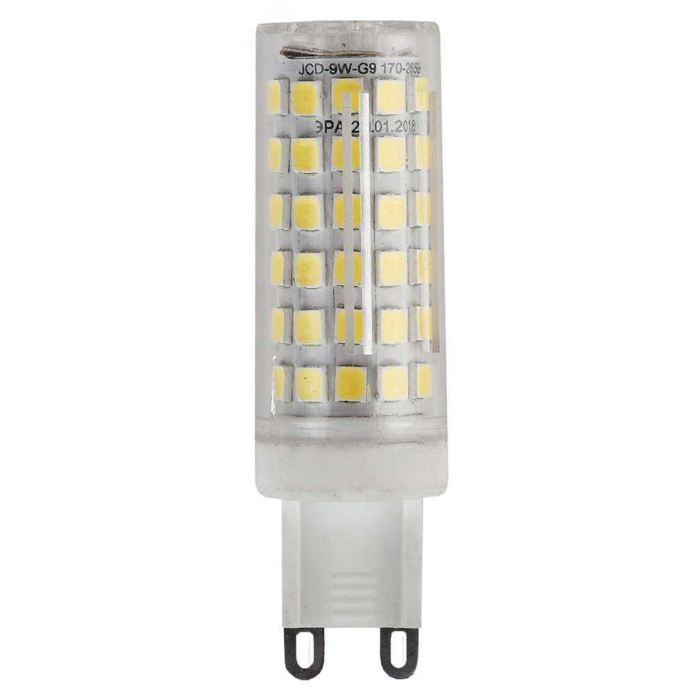 Лампа светодиодная ЭРА STD JCD 16 мм мощность - 9 Вт, цоколь - G9, световой поток - 720 лм, цветовая температура - 2700 К, теплый белый, форма  - капсульная