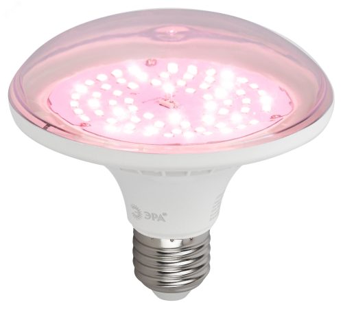 Лампы светодиодные ЭРА FITO-18W-Ra90-E27 для растений полного спектра 110 мм, мощность - 18 Вт, цоколь - E27, цветовая температура - 6500 К, тип лампы - светодиодная LED, форма - грибовидная, цвет - белый
