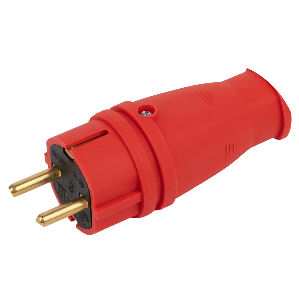 Вилка прямая ЭРА VX10-IP44 сила тока 16 А, номинальное напряжение 250 В, IP44, красная, каучуковая
