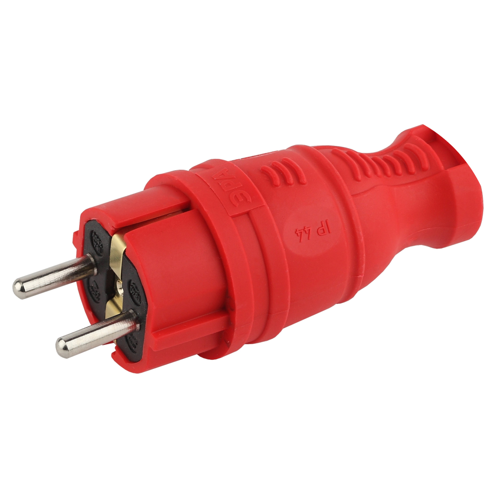 Вилка прямая ЭРА V8-IP44 сила тока 16 А, номинальное напряжение 220 В, IP44, красная, каучуковая