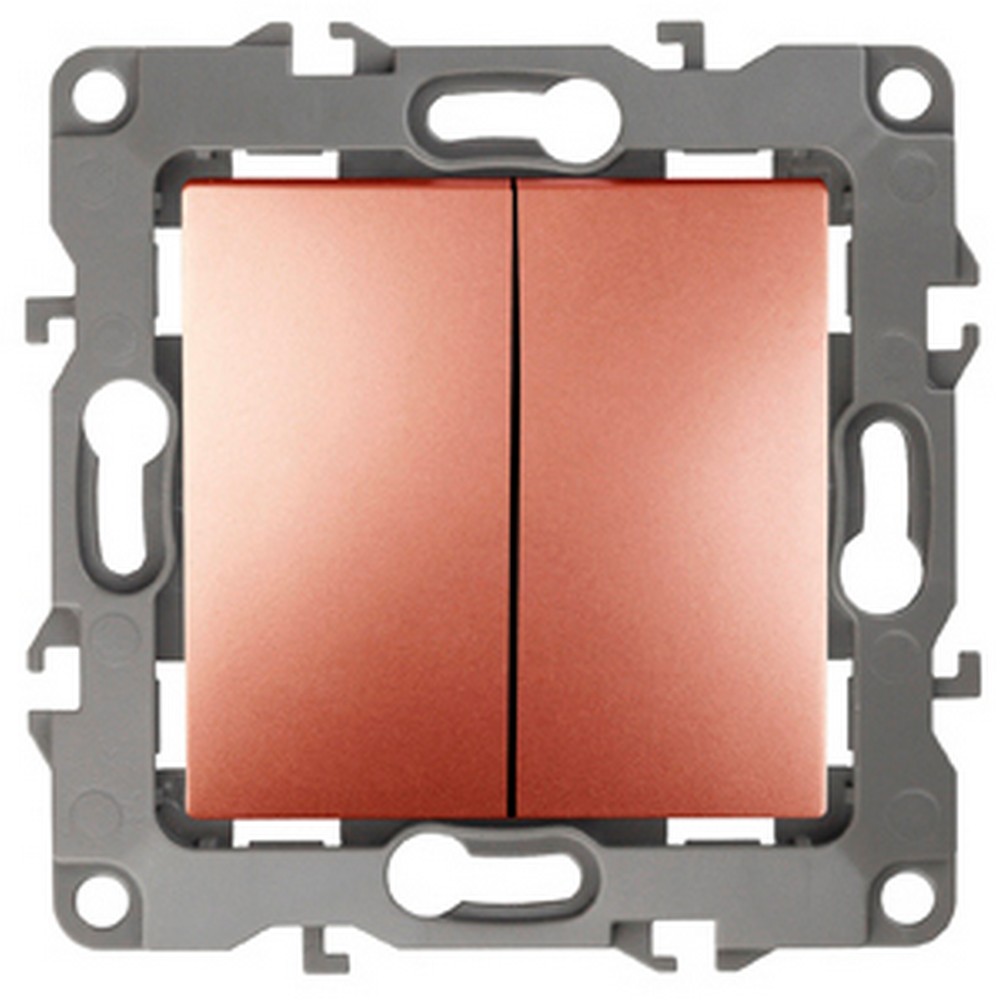 Выключатель двухклавишный ЭРА 12 12-1104-14 скрытой установки, номинальный ток - 10 А, степень защиты IP20, цвет - медь