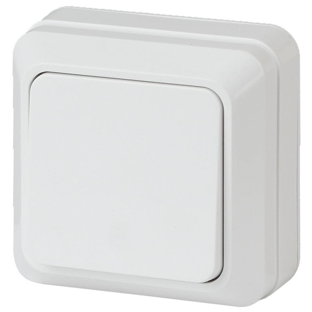 Выключатель одноклавишный ЭРА Quadro 2-101-01 открытой установки, номинальный ток - 10 А, степень защиты IP20, цвет - белый