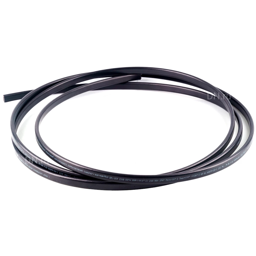 Кабель саморегулирующийся Extherm EPL-2CR нагревательный, 15.8х7мм, мощность - 80Вт/м, сечение - 2.05мм2, материал изоляции - фторопласт, цвет - черный, 220-240В (кратно 250м)