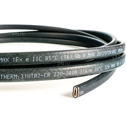 Кабели саморегулирующиеся Extherm HXTR нагревательные низкотемпературные, мощность - 10-40Вт/м, сечение - 1.3мм2, материал изоляции - термопласт/фторопласт, цвет - черный, 220-240В