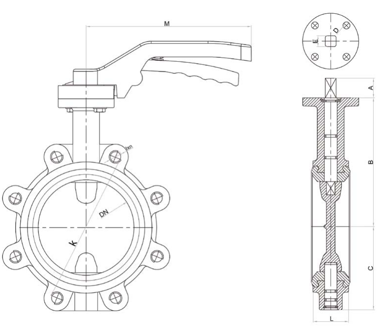 Затвор дисковый поворотный FAF 3662 Ду50 Ру16 LUG корпус - GGG40, диск - SS316, уплотнение - VITON, межфланцевый