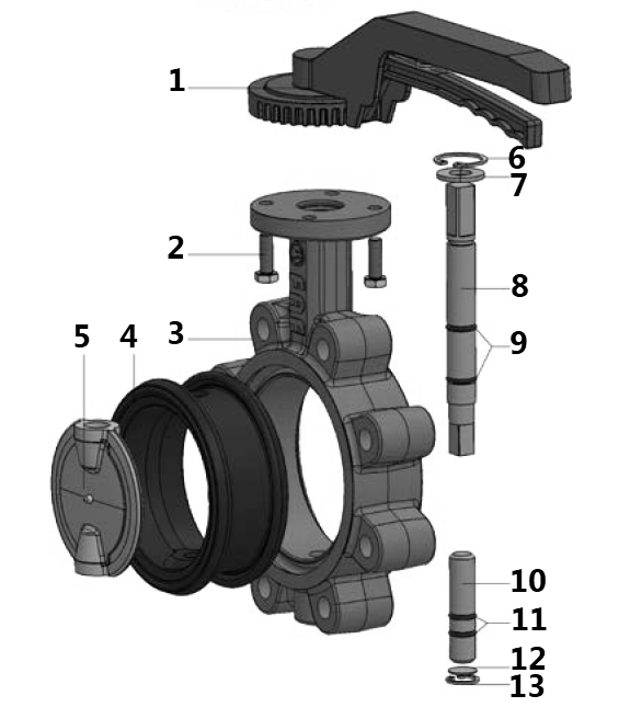 Затвор дисковый поворотный FAF 3660 Ду250 Ру16 LUG корпус - GGG40, диск - SS316, уплотнение - EPDM, межфланцевый