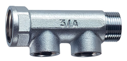 Коллекторы нерегулируемые FAR FK 3475 наружная/внутренняя резьба, выходы наружная резьба, проходной, с межосевым расстоянием отводов 36 мм, корпус латунь