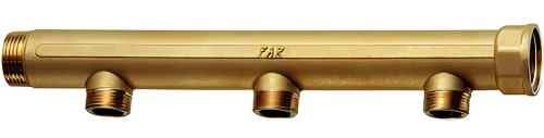 Коллекторы нерегулируемые FAR FK 3617 наружная/внутренняя резьба, выход внутренняя резьба, проходной, с межосевым расстоянием отводов 100 мм, корпус Dzr латунь