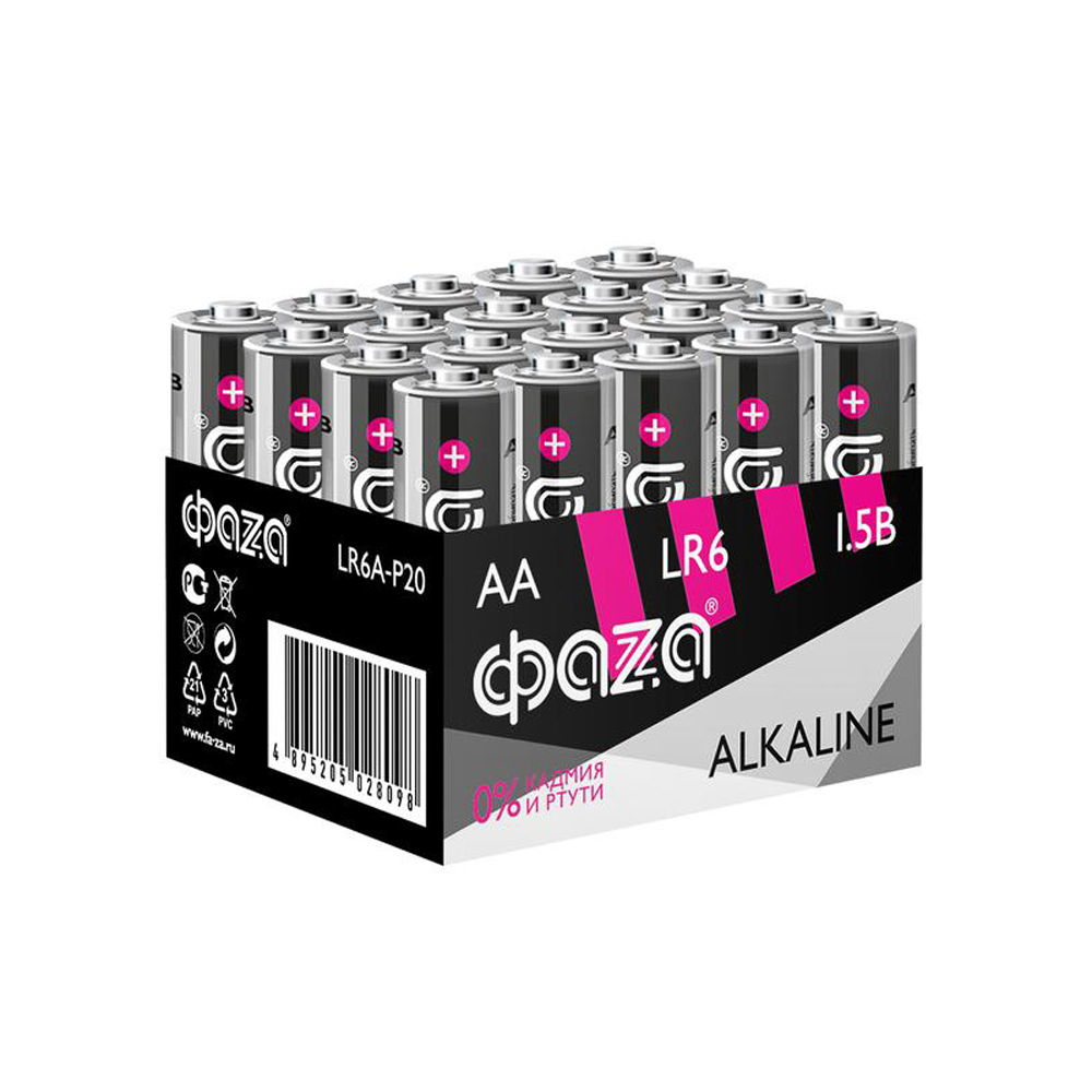 Элемент питания алкалиновый ФАZА AA/LR6 1.5 В Alkaline Pack, упаковка 20 шт.