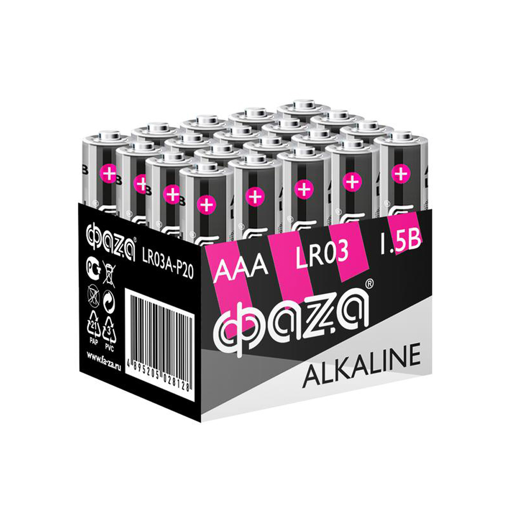 Элемент питания алкалиновый ФАZА AAA/LR03 1.5 В Alkaline Pack, упаковка 20 шт.