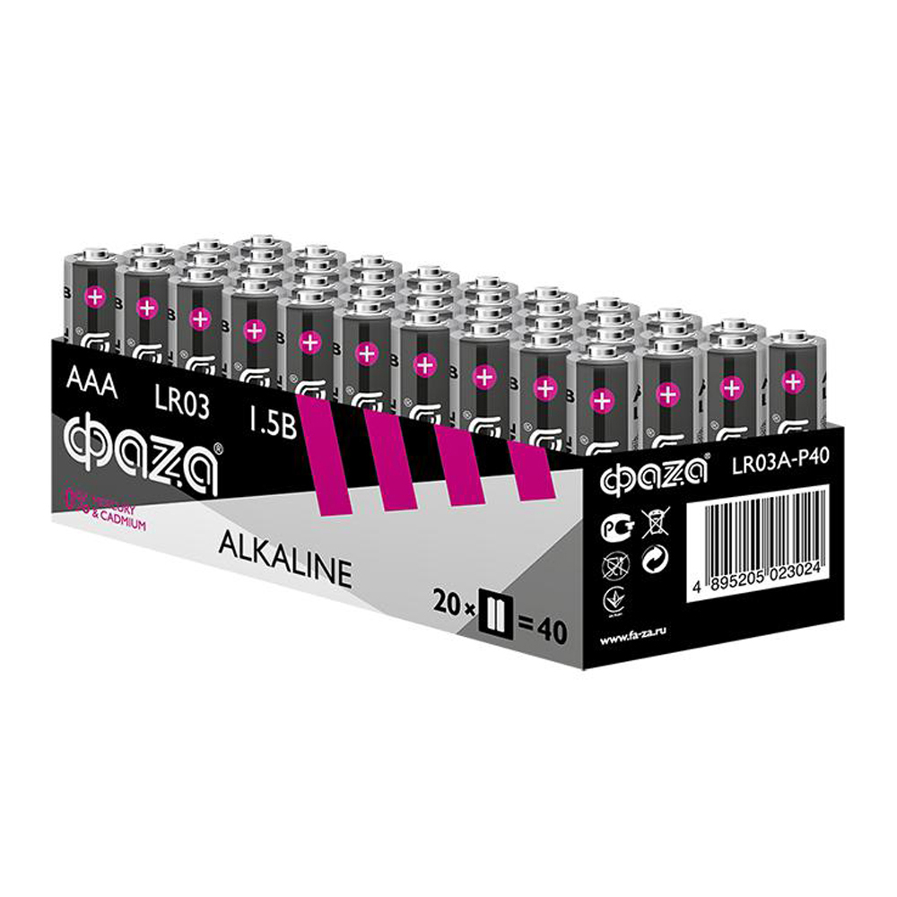 Элемент питания алкалиновый ФАZА AAA/LR03 1.5 В Alkaline Pack, упаковка 40 шт.