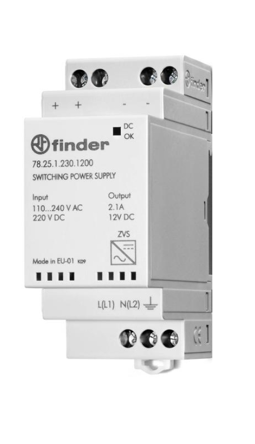 Блок питания FINDER 78.25 110-240В AC 24В DC импульсный модульный однофазный, мощность 25 Вт, ток 1 А, степень защиты IP20, подключение винтовое
