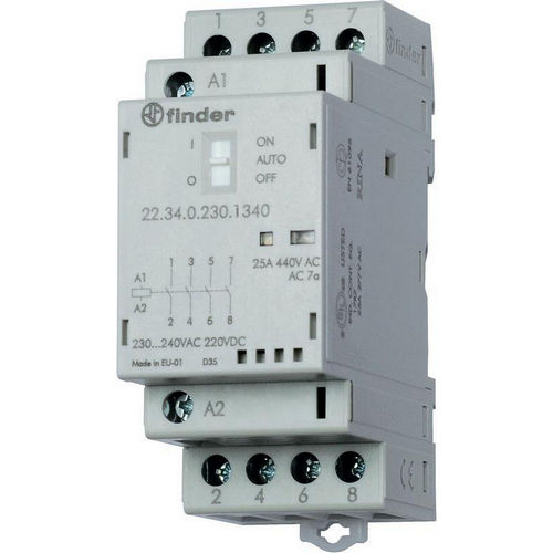 Контакторы модульные FINDER 22 AgSnO2, рабочий ток 25 А, катушка управления 230 В, 2NO+2NC
