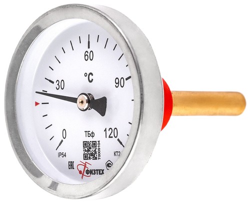 Термометры осевые ФИЗТЕХ ТБф-120 d-63 биметаллические, осевое соединение, до 200°C, U=46-100, IP54, присоединение A2.0х14