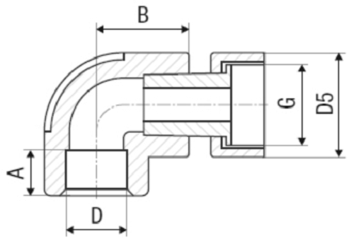 Угол FV-Plast Дн20х1/2″ Ру36 под приварку/гайка для холодного водоснабжения, 90°, корпус - полипропилен PP-R
