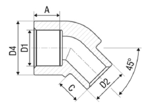 Угол FV-Plast Дн20 Ру36 внутренняя/наружная сварка, 45°, корпус - полипропилен PP-R