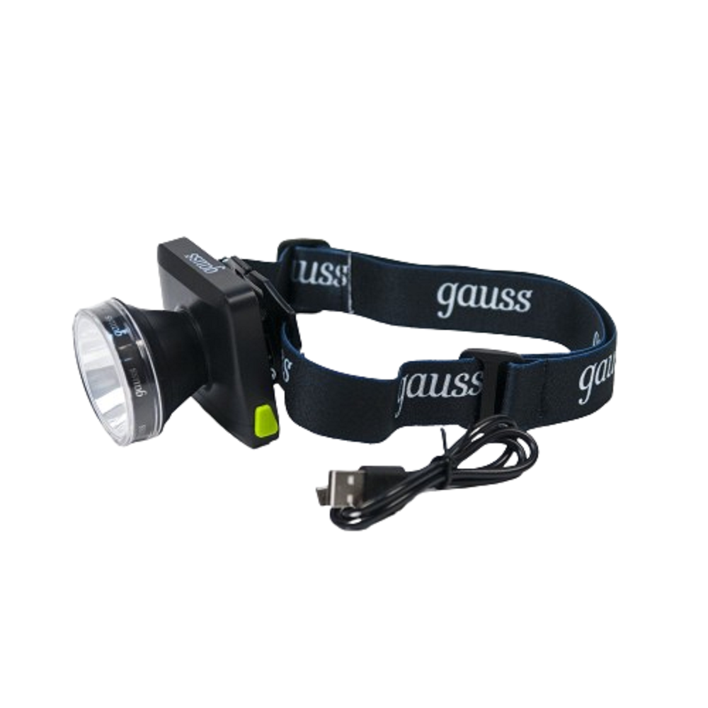 Фонарь налобный светодиодный GAUSS GFL401 LED 5 Вт, 100 Лм c Li-ion аккумулятором 3000 мАч диммируемый, цвет - черный