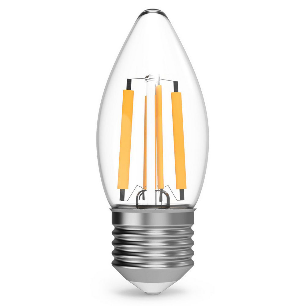 Лампа светодиодная Gauss Black Filament C35, прозрачная, 35 мм, мощность - 11 Вт, цоколь - E27, световой поток - 830 Лм, цветовая температура - 4100 K, белый свет, форма - свеча