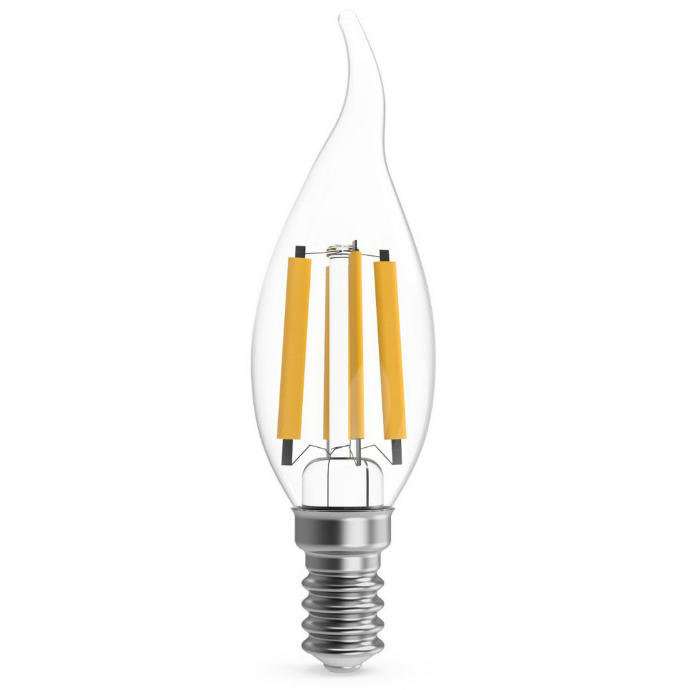 Лампа светодиодная Gauss Black Filament CT35, прозрачная, 35 мм, мощность - 13 Вт, цоколь - E14, световой поток - 1100 Лм, цветовая температура - 2700 K, теплый свет, форма - свеча на ветру