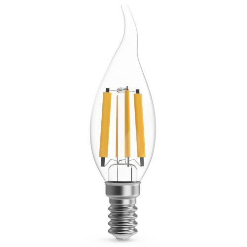 Лампы светодиодные Gauss Black Filament CT35, прозрачные, 35 мм, мощность - 13 Вт, цоколь - E14, световой поток - 1100-1150 Лм, цветовая температура - 2700-4100 K, форма - свеча на ветру