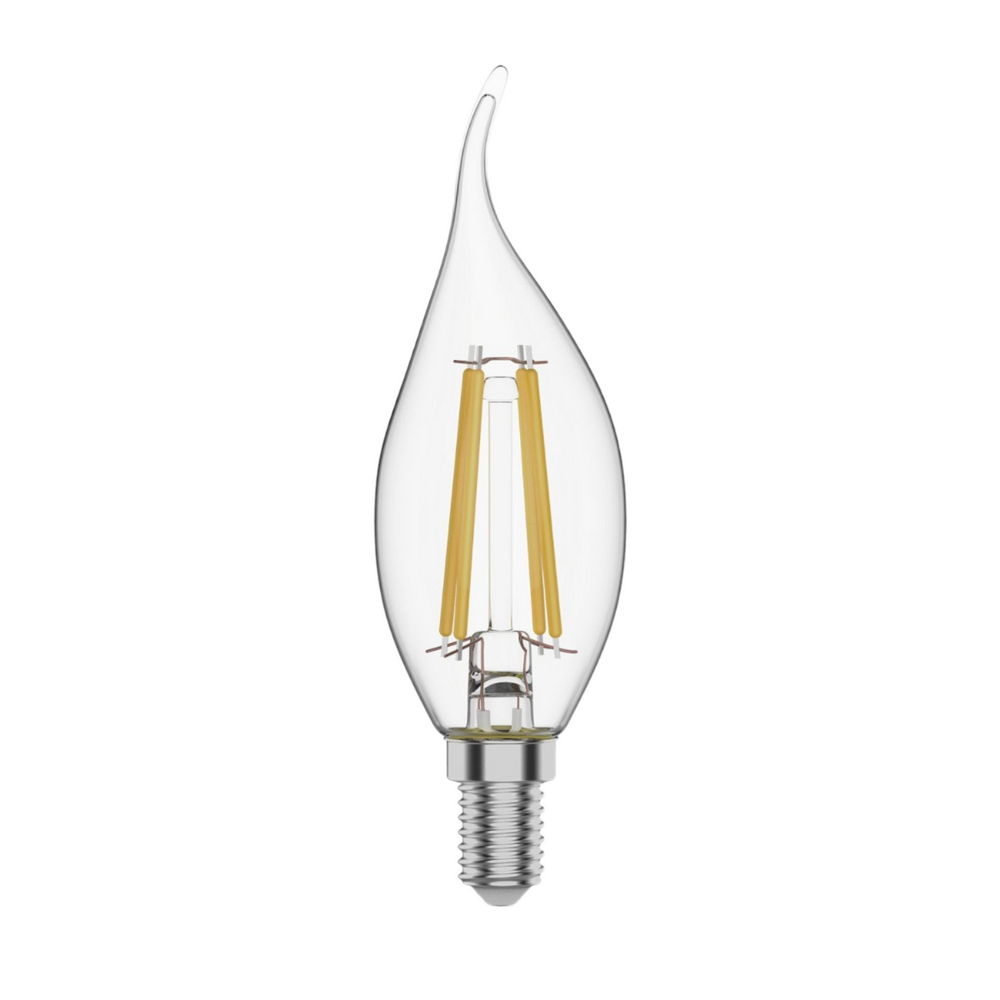 Лампа светодиодная Gauss Black Filament прозрачная, 35 мм, мощность - 11 Вт, цоколь - E14, световой поток - 830 лм, цветовая температура - 4100 K, форма - свеча на ветру
