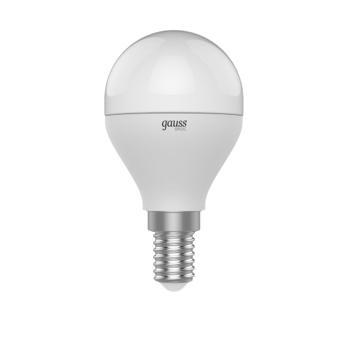 Лампы светодиодные GAUSS Basic шар 45 мм мощность - 8.5-9 Вт, цоколь - E14-27, световой поток - 530-810 Лм, цветовая температура - 3000-4100 °К, форма - шарообразная