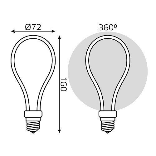 Лампа светодиодная Gauss Black Filament Artline A72 E27 оригинальная контурная 72 мм мощность - 4 Вт, цоколь - E27, световой поток - 330 лм, цветовая температура - 2700 °К, цвет свечения - теплый белый, форма - оригинальная