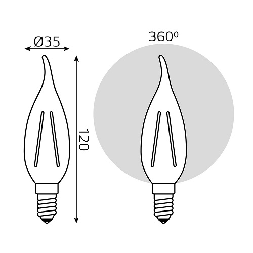 Лампа светодиодная Gauss Black Filament E14 свеча на ветру 35 мм мощность - 7 Вт, цоколь - E14, световой поток - 550 Лм, цветовая температура - 2700 °К, цвет колбы - белый, цвет свечения - теплый белый, форма - свеча на ветру