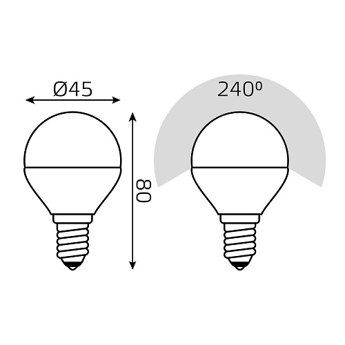 Лампа светодиодная Gauss Black E14 шар P45 45 мм мощность - 7 Вт, цоколь - E14, световой поток - 590 Лм, цветовая температура - 6500 °К, цвет колбы - белый, цвет свечения - холодный, форма - шарообразная
