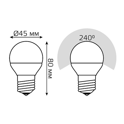 Лампа светодиодная Gauss Black E27 шар P45 45 мм мощность - 7 Вт, цоколь - E27, световой поток - 590 Лм, цветовая температура - 4100 °К, цвет колбы - белый, цвет свечения - белый, форма - шарообразная
