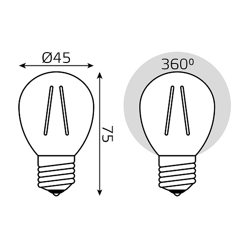Лампа светодиодная Gauss Basic Filament P45 E27 шар 45 мм мощность - 4.5 Вт, цоколь - E27, световой поток - 420 лм, цветовая температура - 4100 °К, цвет свечения - белый, форма - шарообразная