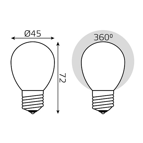 Лампа светодиодная Gauss Basic Filament P45 E27 шар 45 мм мощность - 4.5 Вт, цоколь - E27, световой поток - 380 лм, цветовая температура - 2700 °К, цвет свечения - теплый белый, форма - шарообразная