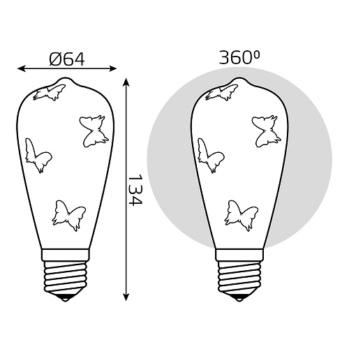 Лампа светодиодная Gauss Black Filament ST64 E27 оригинальная цветная 64 мм мощность - 4 Вт, цоколь - E27, форма - оригинальная