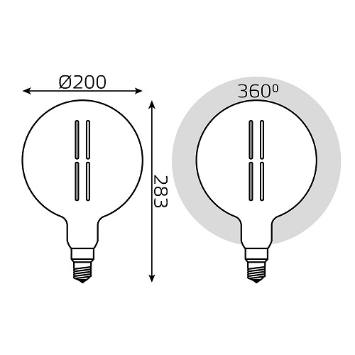 Лампа светодиодная Gauss Black Filament G200 серая E27 шар 200 мм мощность - 6 Вт, цоколь - E27, световой поток - 330 Лм, цветовая температура - 4000 °К, цвет свечения - белый, форма - шарообразная