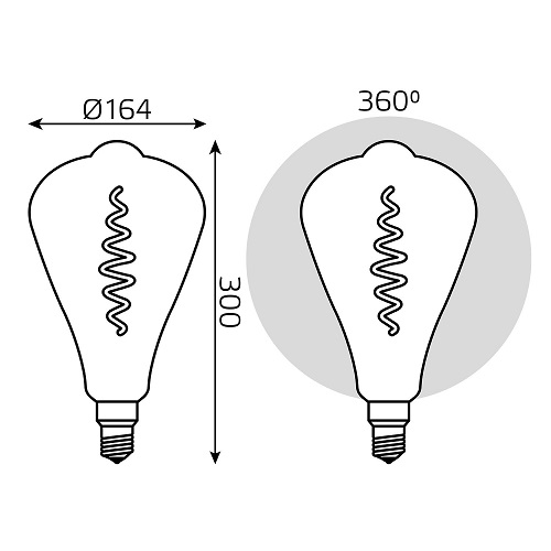 Лампа светодиодная Gauss Black Filament ST164 серая E27 оригинальная 164 мм мощность - 8.5 Вт, цоколь - E27, световой поток - 165 Лм, цветовая температура - 1800 °К, цвет свечения - теплый белый, форма - оригинальная