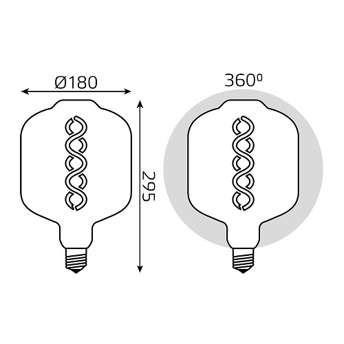 Лампа светодиодная Gauss Black Filament DL160 серая E27 оригинальная 180 мм мощность - 8 Вт, цоколь - E27, световой поток - 300 Лм, цветовая температура - 2400 °К, цвет свечения - теплый белый, форма - оригинальная