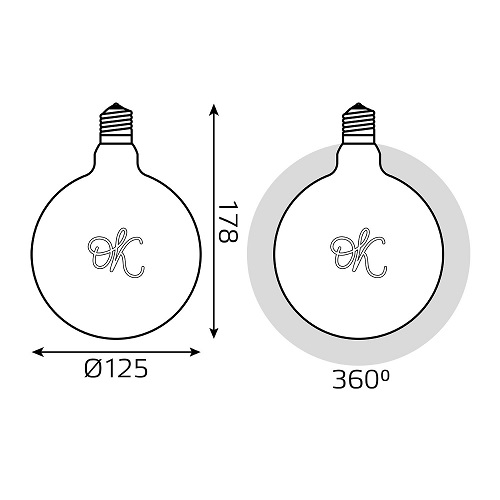 Лампа светодиодная Gauss Black Filament G125 E27 шар золотистая 125 мм мощность - 2.5 Вт, цоколь - E27, световой поток - 200 лм, цветовая температура - 2000 °К, OK LED, цвет свечения - теплый белый, форма - шарообразная