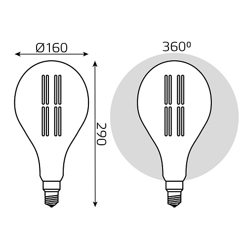 Лампа светодиодная Gauss Black Filament PS160 серая E27 оригинальная 160 мм мощность - 6 Вт, цоколь - E27, световой поток - 330 Лм, цветовая температура - 4100 °К, цвет свечения - белый, форма - оригинальная