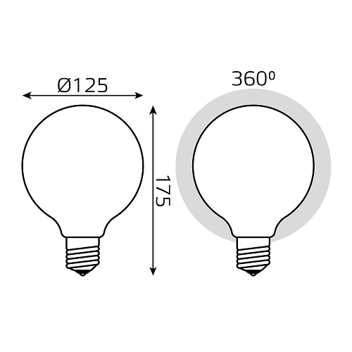 Лампа светодиодная Gauss Black Filament G125 milky E27 шар 125 мм мощность - 10 Вт, цоколь - E27, световой поток - 1070 Лм, цветовая температура - 3000 °К, цвет колбы - белый, цвет свечения - теплый белый, форма - шарообразная