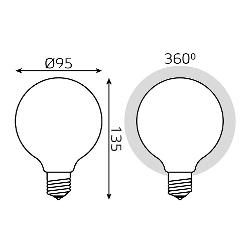 Лампа светодиодная Gauss Black Filament G95 milky E27 шар 95 мм мощность - 10 Вт, цоколь - E27, световой поток - 1100 Лм, цветовая температура - 4100 °К, цвет колбы - белый, цвет свечения - белый, форма - шарообразная