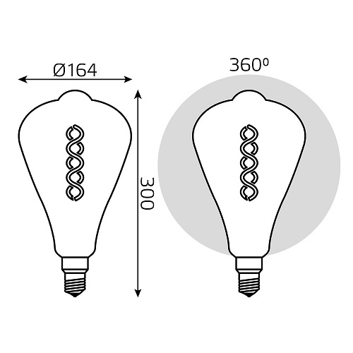 Лампа светодиодная Gauss Black Filament ST164 E27 оригинальная 164 мм мощность - 8.5 Вт, цоколь - E27, световой поток - 660 Лм, цветовая температура - 2000 °К, цвет колбы - желтый, цвет свечения - теплый белый, форма - оригинальная