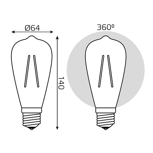 Лампа светодиодная Gauss Black Filament ST64 E27 оригинальная 64 мм мощность - 8 Вт, цоколь - E27, световой поток - 740 Лм, цветовая температура - 2400 °К, цвет колбы - желтый, цвет свечения - теплый белый, форма - оригинальная