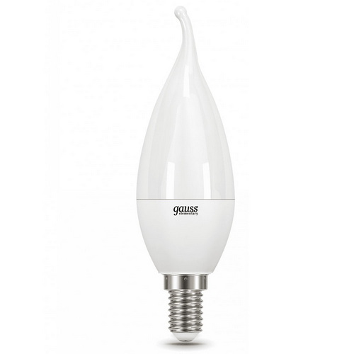 Лампы светодиодные GAUSS Elementary свеча на ветру E14 37 мм мощность - 5.5-6.5 Вт, цоколь - E14, световой поток - 470-490 Лм, цветовая температура - 3000 °К, форма - свеча на ветру