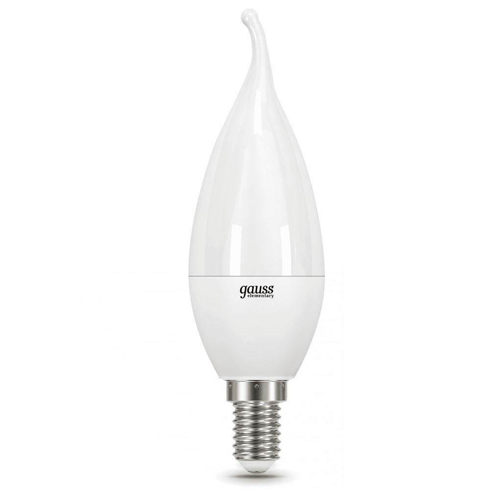 Лампа светодиодная GAUSS Elementary свеча на ветру E14 37 мм мощность - 6.5 Вт, цоколь - E14, световой поток - 470 Лм, цветовая температура - 3000 °К, цвет свечения - белый, форма - свеча на ветру