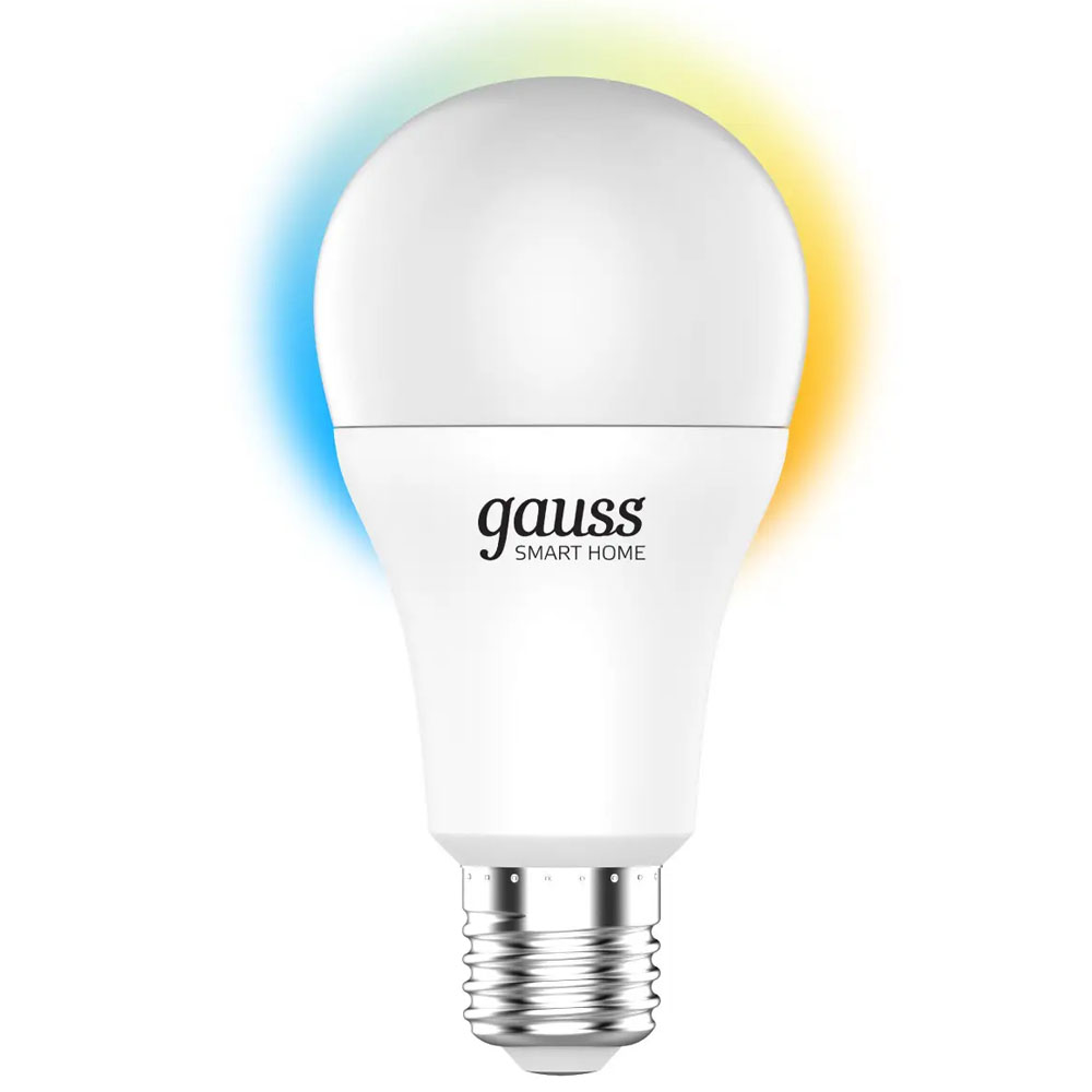 Лампа светодиодная умная Gauss Smart Home A60 CCT+DIM 60 мм 10 Вт, 220 В, цоколь - E27, световой поток - 1055 Лм, цветовая температура - 2700-6500 К, диммируемая, форма - грушевидная