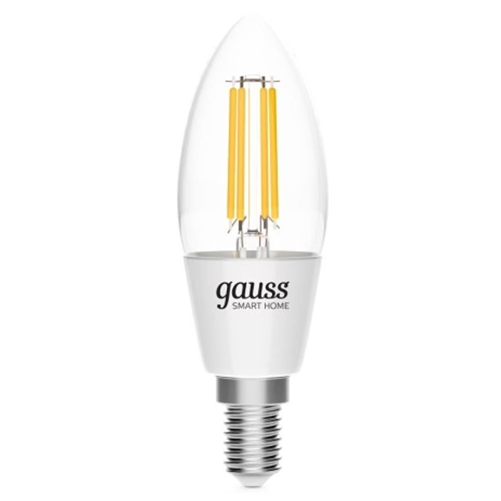 Лампа светодиодная умная Gauss Smart Home Filament C35 35 мм 4.5 Вт, 220 В, цоколь - E14, световой поток - 806 Лм, цветовая температура - 2700 К, диммируемая, форма - свеча