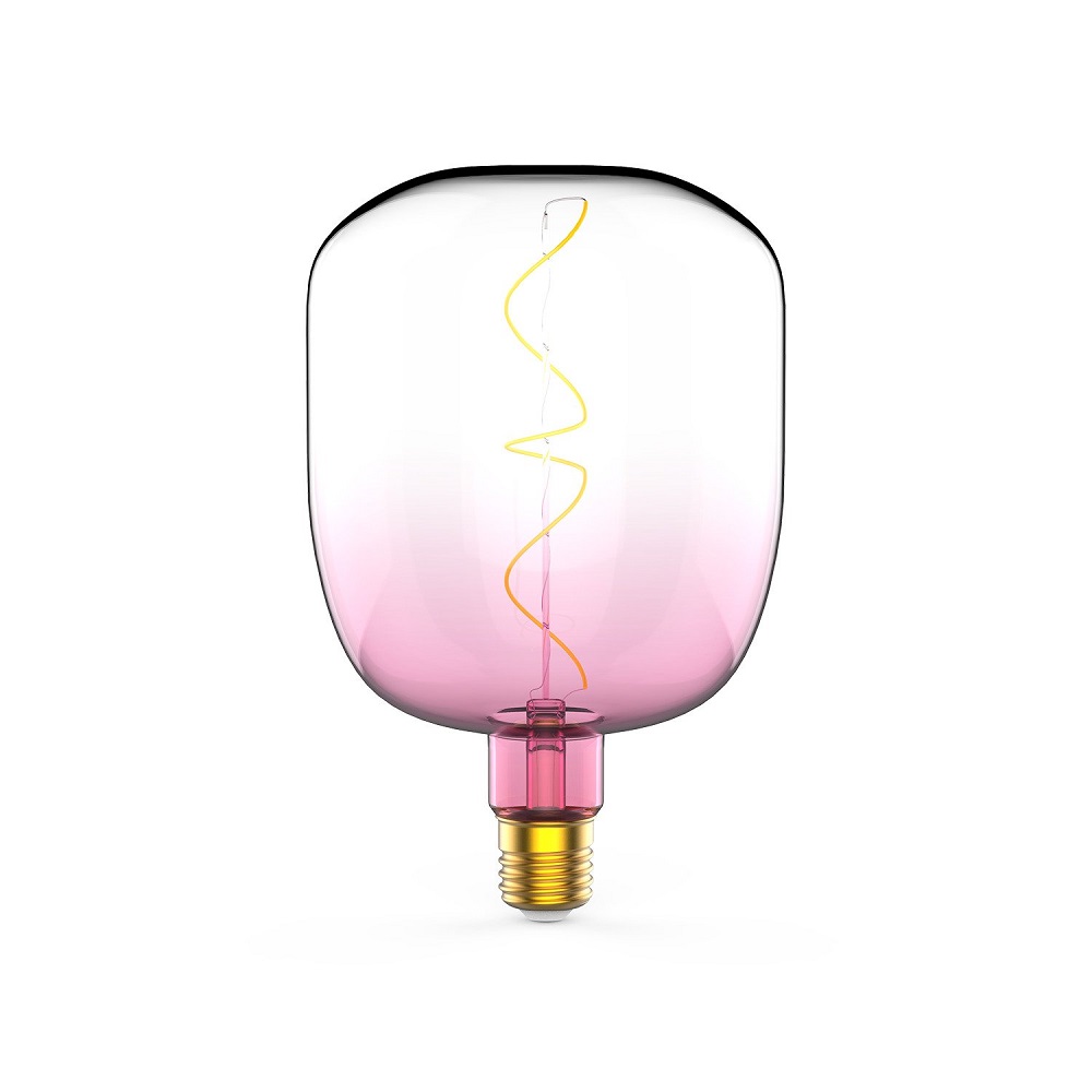 Лампа светодиодная Gauss Black Filament V140 E27 оригинальная цветная 140 мм мощность - 5 Вт, цоколь - E27, световой поток - 200 Лм, цветовая температура - 1800 °К, цвет колбы - розовый, цвет свечения - теплый белый, форма - оригинальная