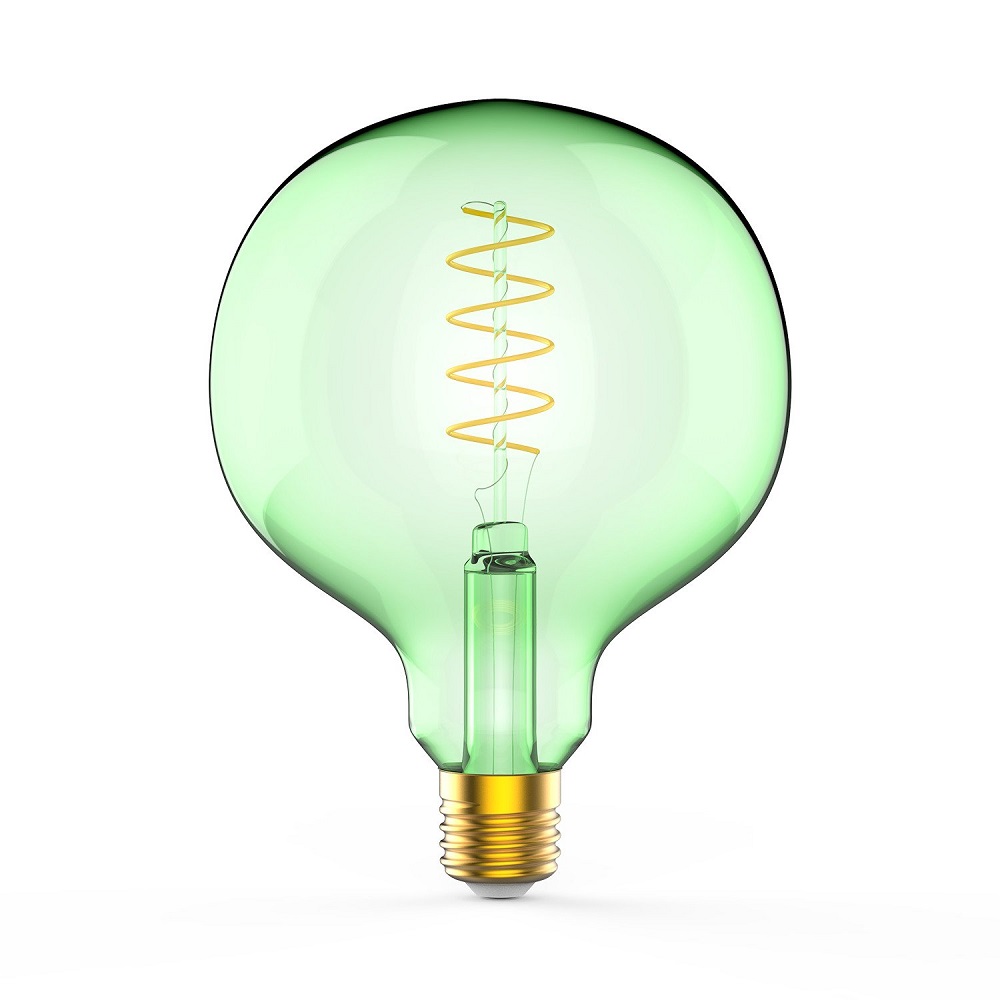 Лампа светодиодная Gauss Black Filament G125 E27 шар цветной 125 мм мощность - 5 Вт, цоколь - E27, световой поток - 190 Лм, цветовая температура - 1800 °К, цвет колбы - зеленый, цвет свечения - теплый белый, форма - шарообразная