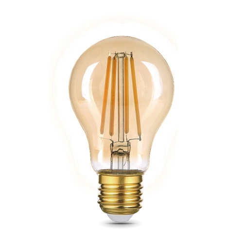 Лампы светодиодные Gauss Black Filament A60 E27 груша 60 мм мощность - 10 Вт, цоколь - E27, световой поток - 820 Лм, цветовая температура - 2400 °К, форма - грушевидная